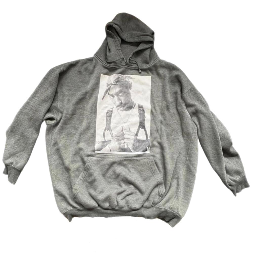 MO Tupac Shakur Hoodie Gray Graphic Rap Hip Hop Streetwear 5XL